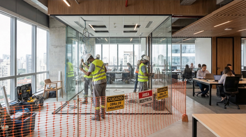 Reformas Corporativas em Ambientes Ocupados: 5 Pilares de Segurança que Evitam Riscos e Paralisações